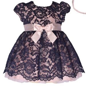 Bonnie Jean Baby Girls Short Sleeve Dress with Pink Bow